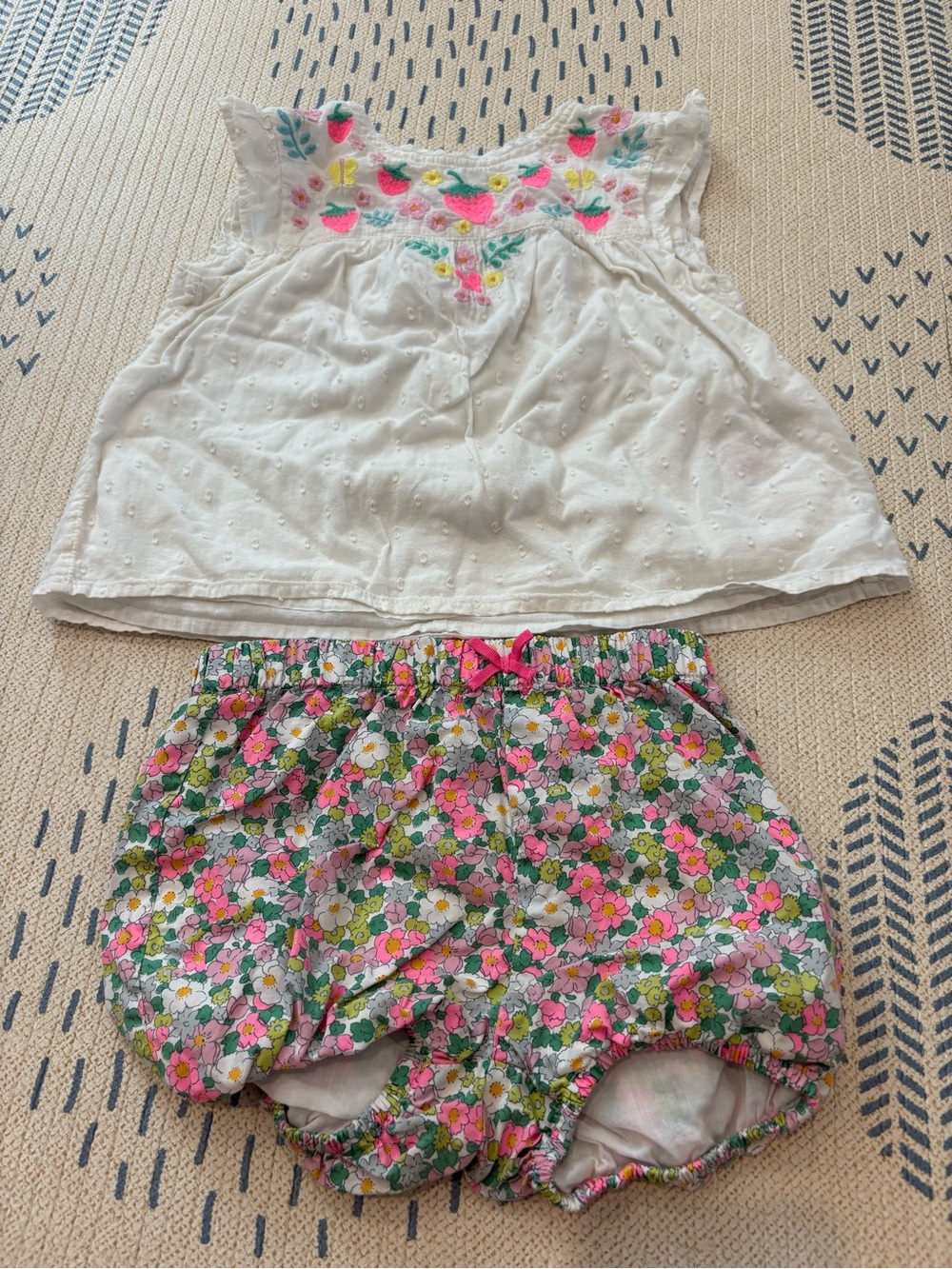 Mini Boden White Embroidered Top with Pink Green Floral Bloomers